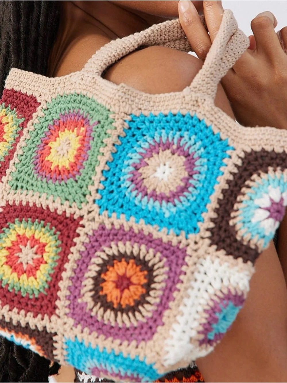 Urban Outfitters Multicolor Crochet Granny Square Tote - Beige Trim - Picture 4 of 4